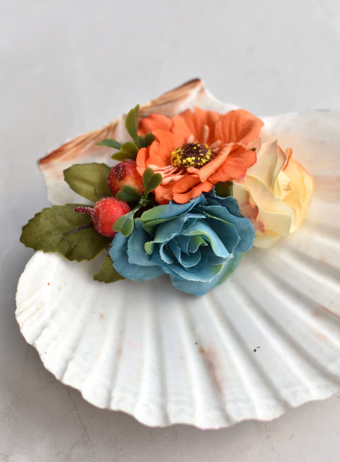 Rose Hair Clip in Blue and Orange Silk Flower Hair Clip Etsy UK