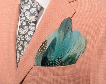 Shades of Green Feather Pocket Square No.120