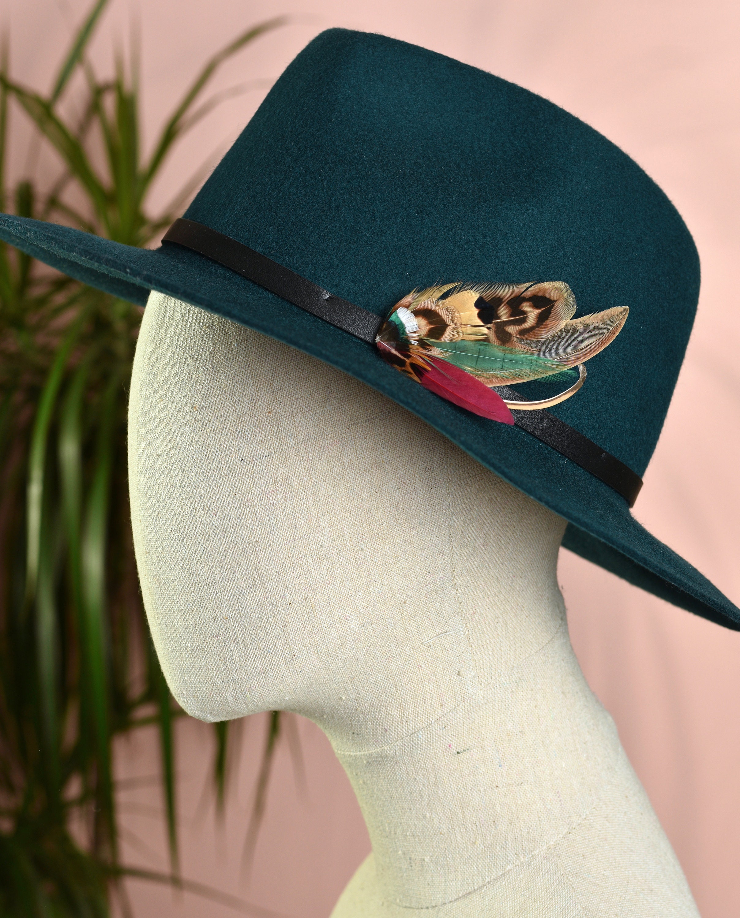Pheasant Feather Hat Pin in Burgundy and Green