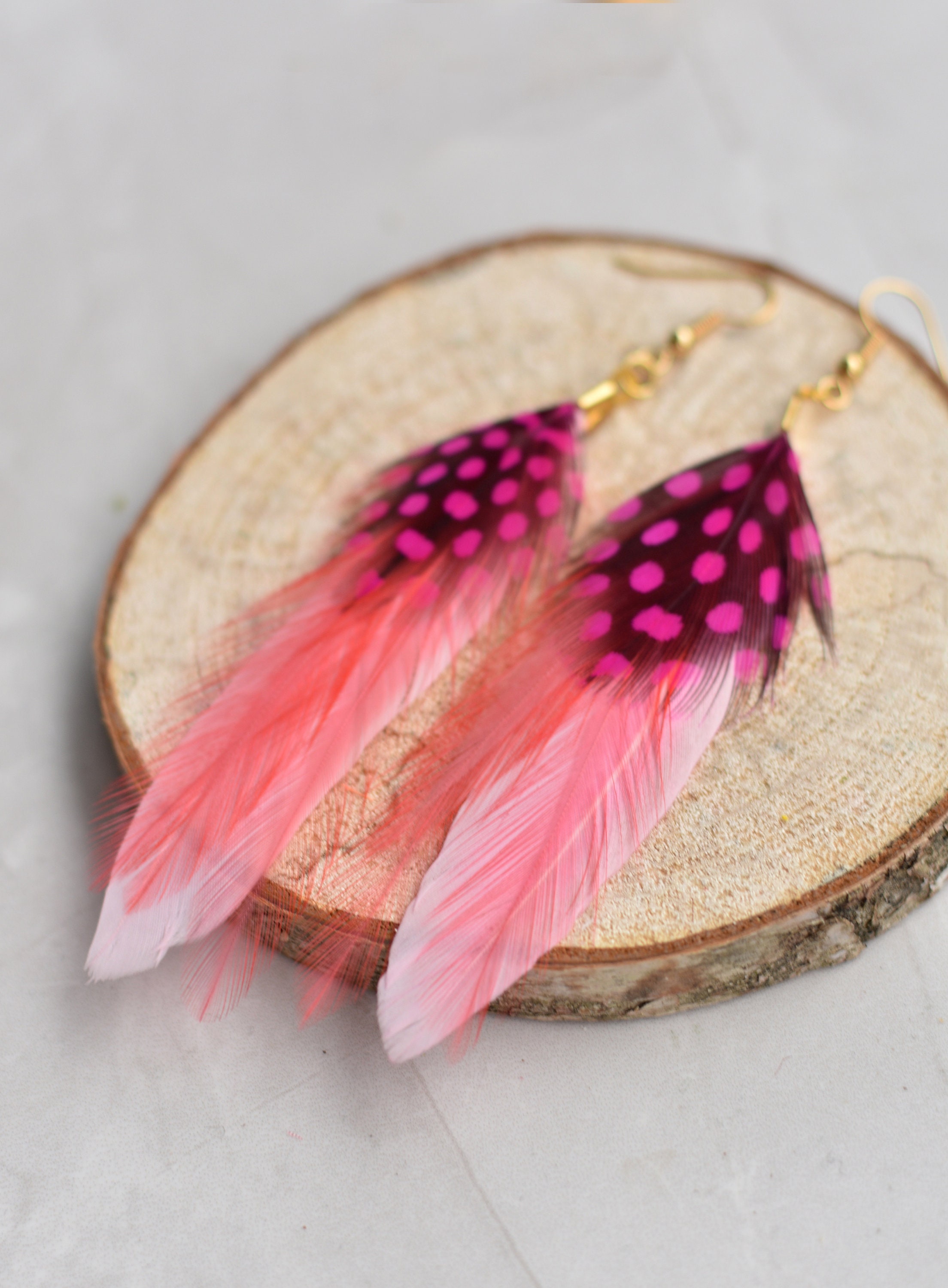 Pink feather earrings Clearance