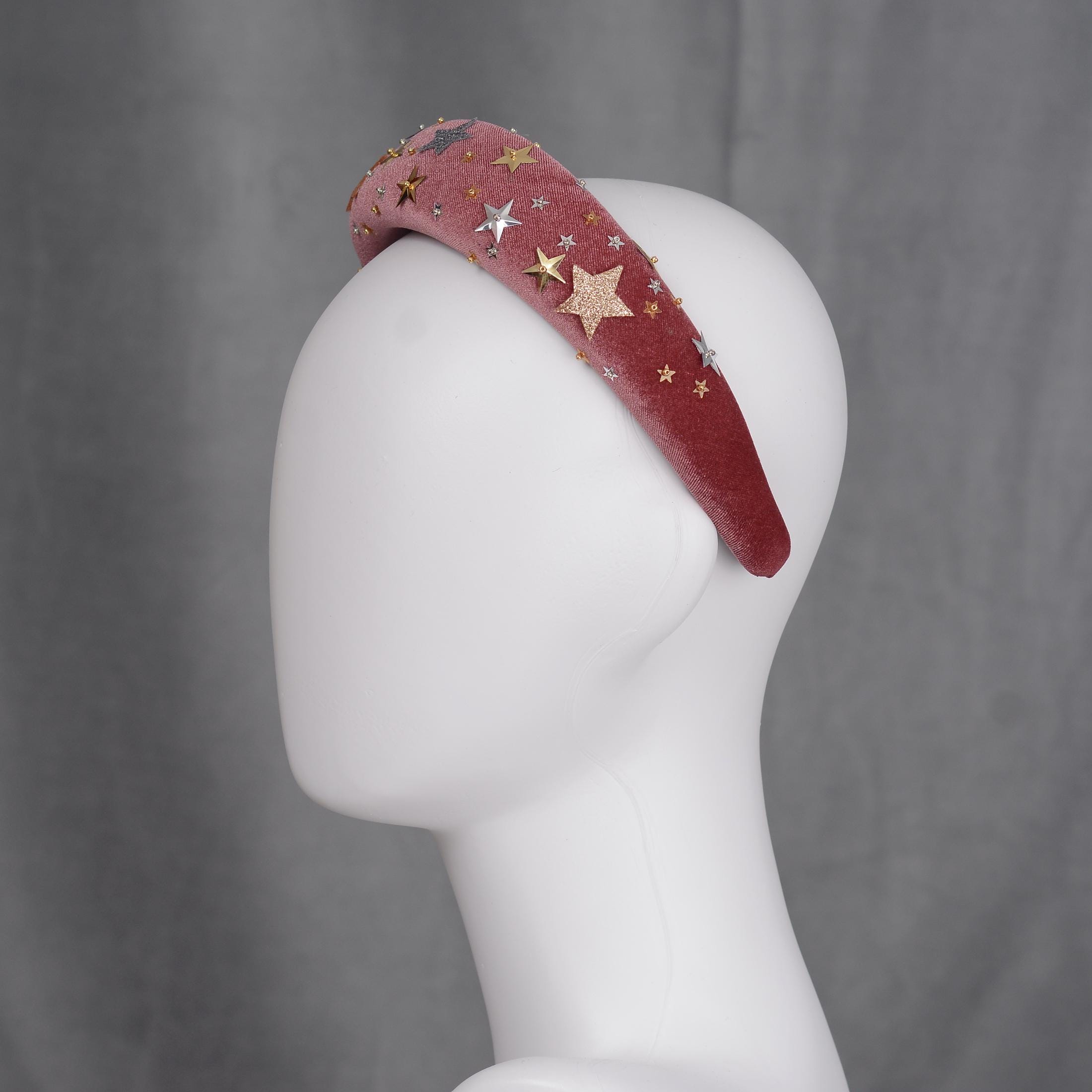Celestial Padded Velvet Sequin Headband With Gold and Silver Stars