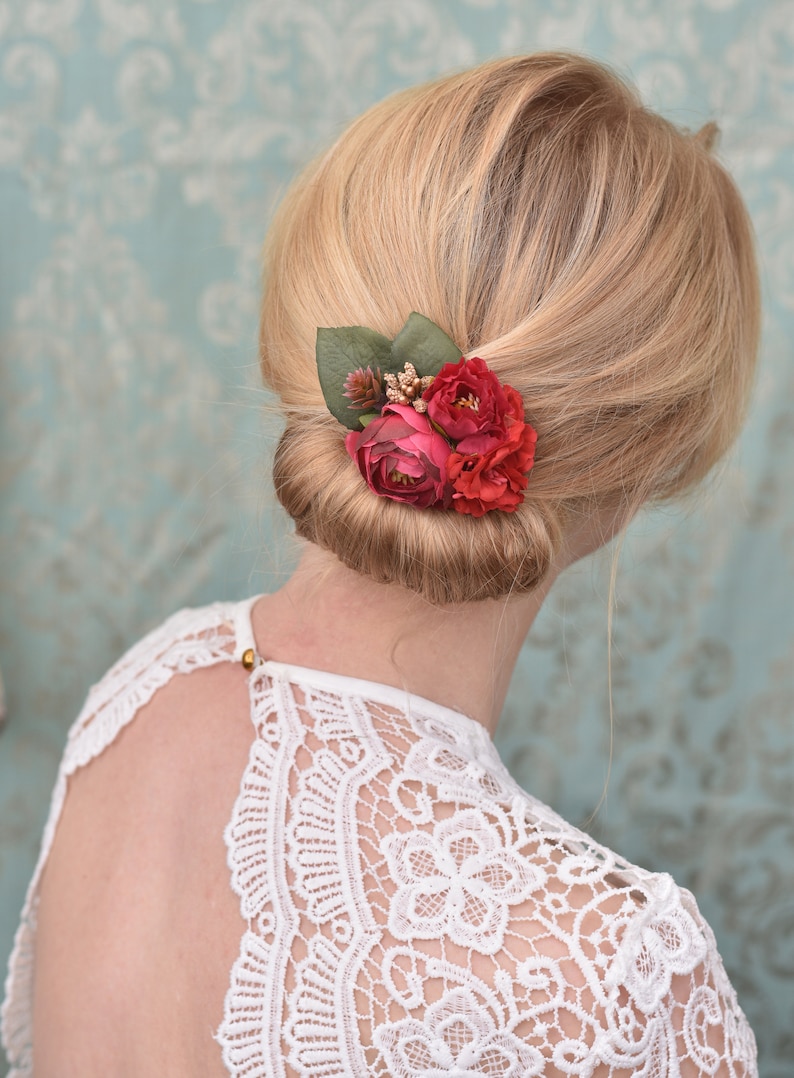 Red and Gold Ranunculus Hair Clip Silk Flower Hair Clip Etsy