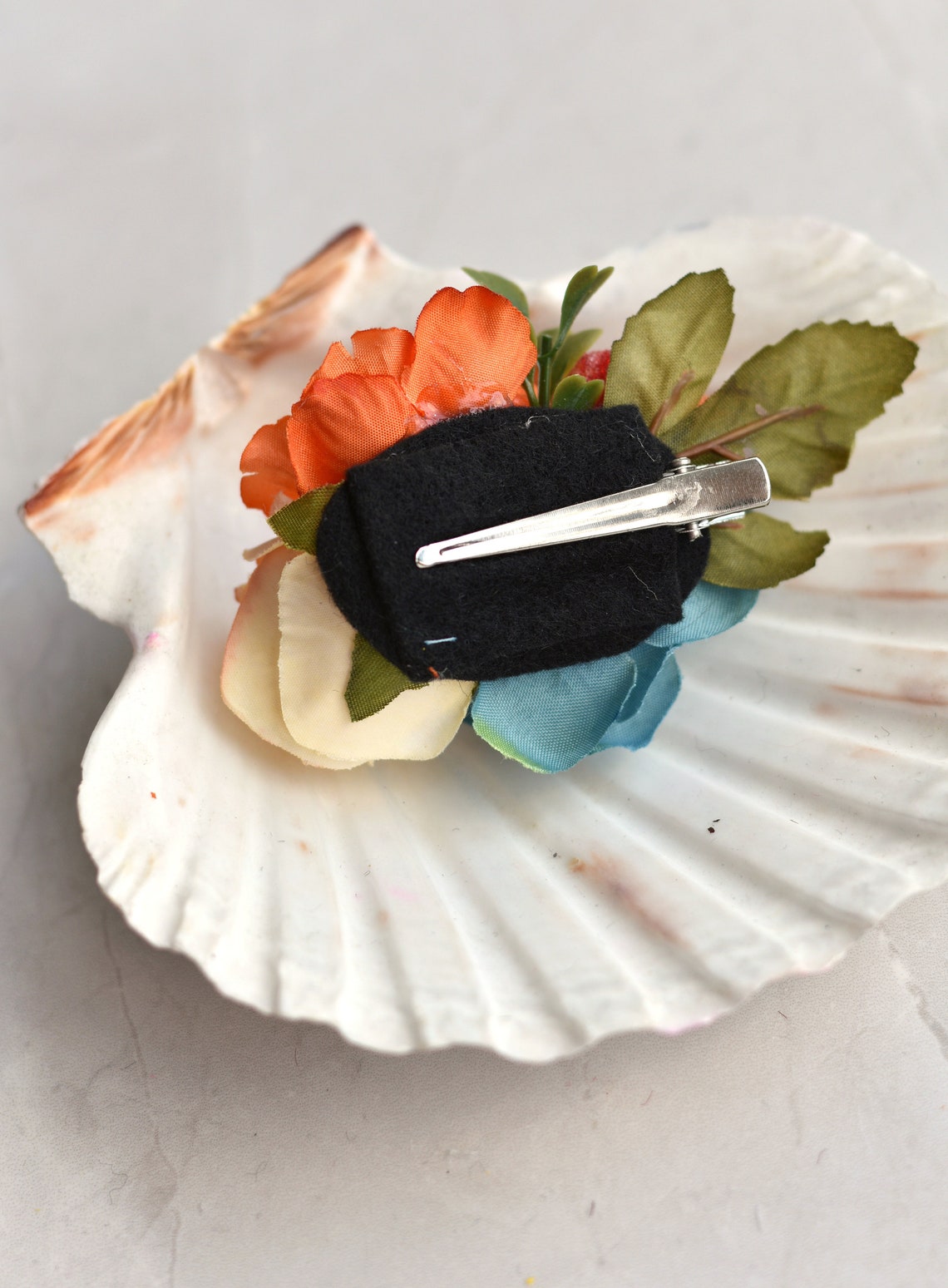 Rose Hair Clip in Blue and Orange Silk Flower Hair Clip Etsy UK