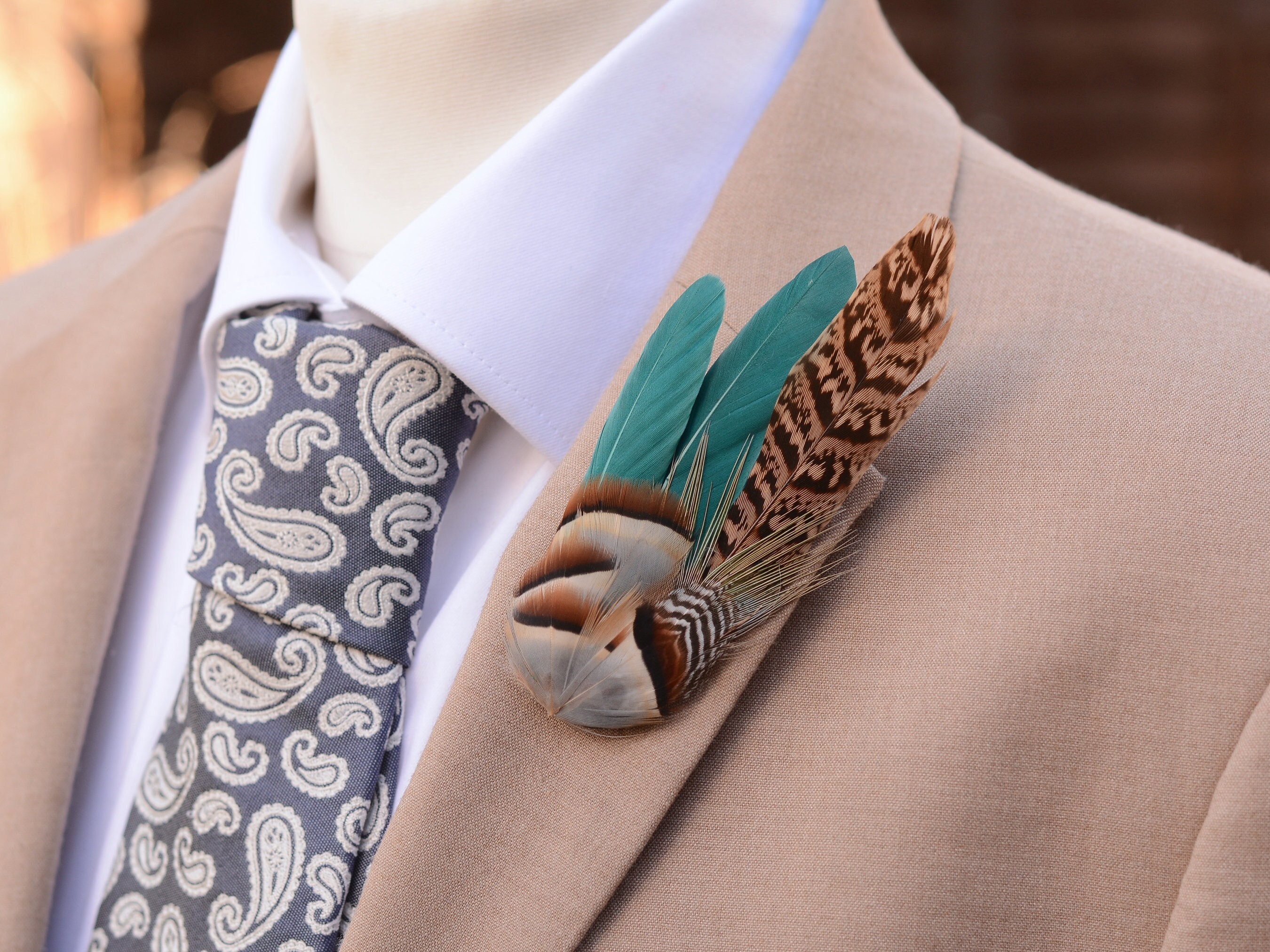 Teal, Partridge and Pheasant Feather Lapel / Hat Pin