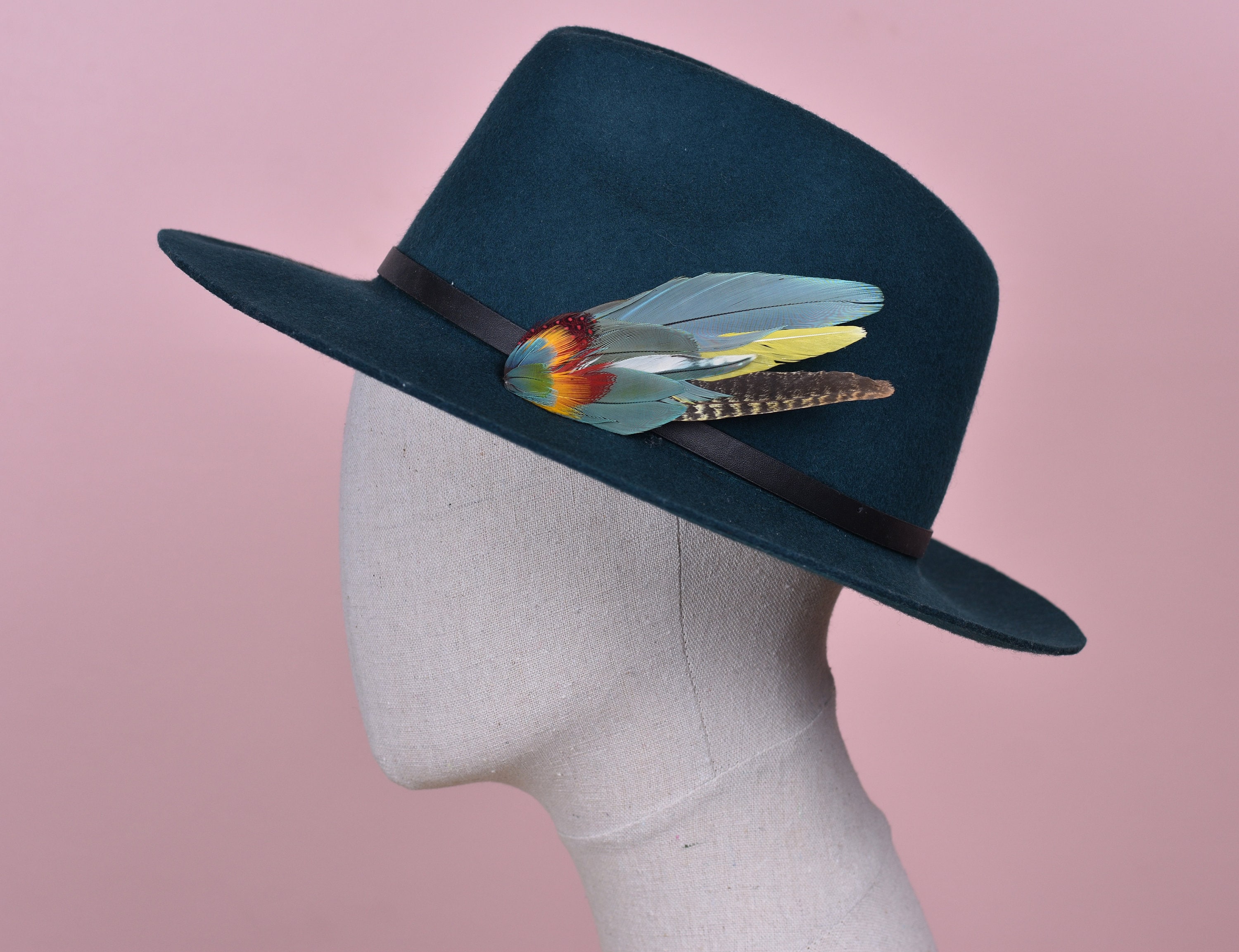 FloraAndTheFox Blue and Yellow Feather Hat Pin / Lapel Pin No.198 | Unique Feather Boutonniere | Parrot Feather Brooch