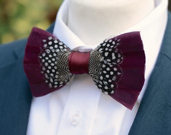Pajarita de plumas Windsor en burdeos y lunares Traje de novio