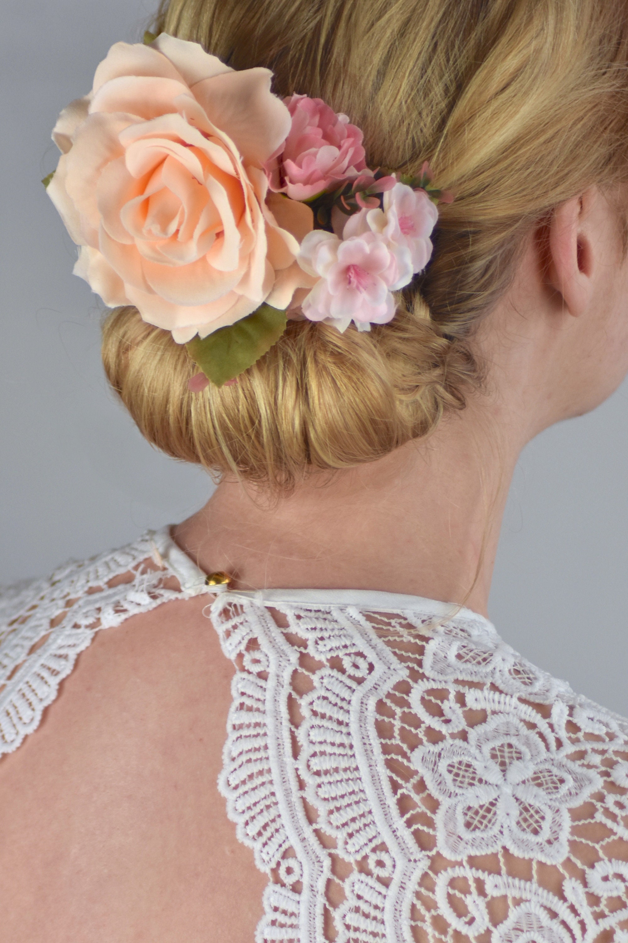 Peach And Pink Vintage Style Rose Flower Hair Clip