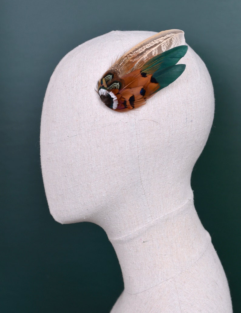 Bottle Green and Copper Pheasant Feather Hair Clip Feather Fascinator Bridal Bridesmaid Hair Clip Wedding Fascinator image 4