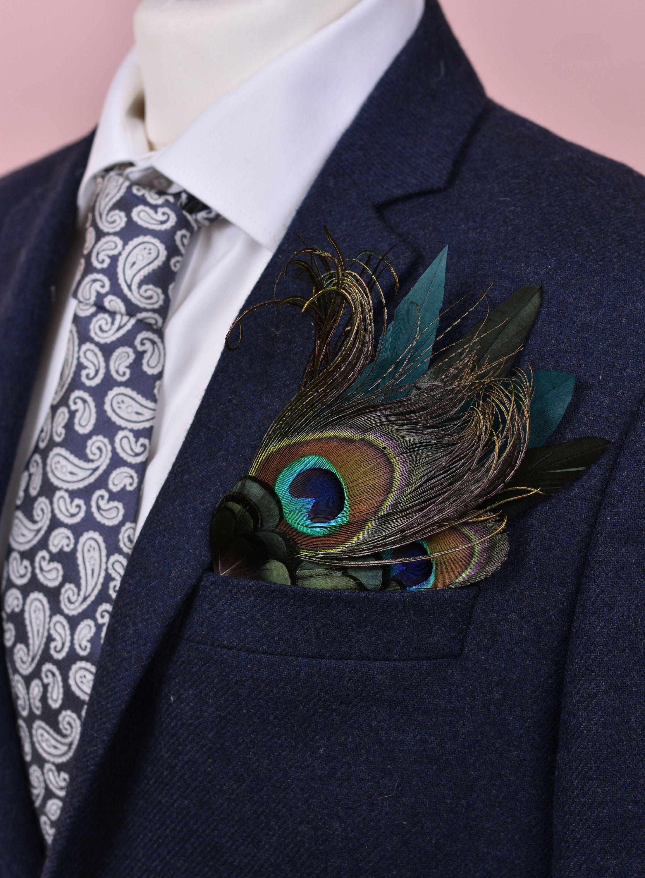 Green and Peacock Feather Pocket Square No.26