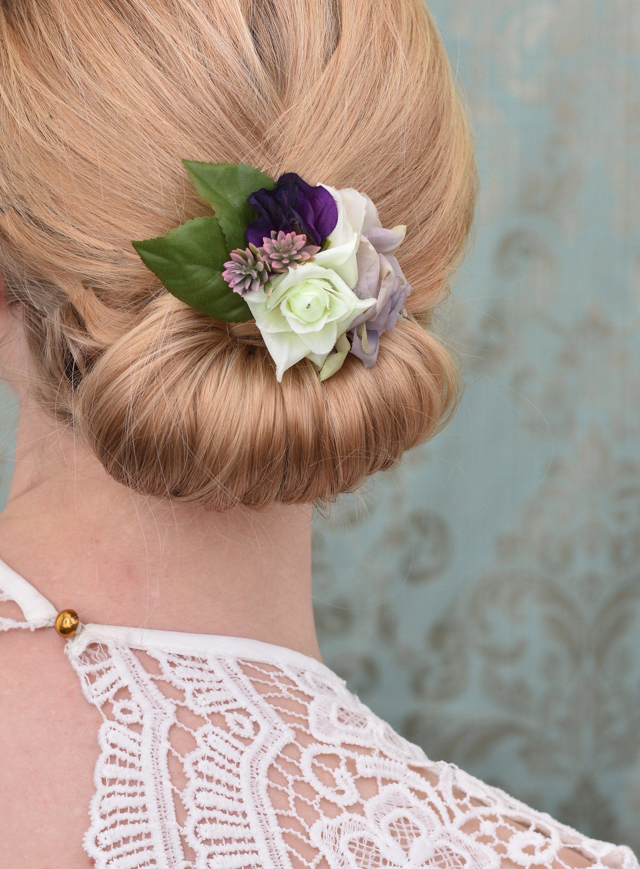 Rose Hair Clip in Purple and Ivory Silk Flower Hair Clip Etsy