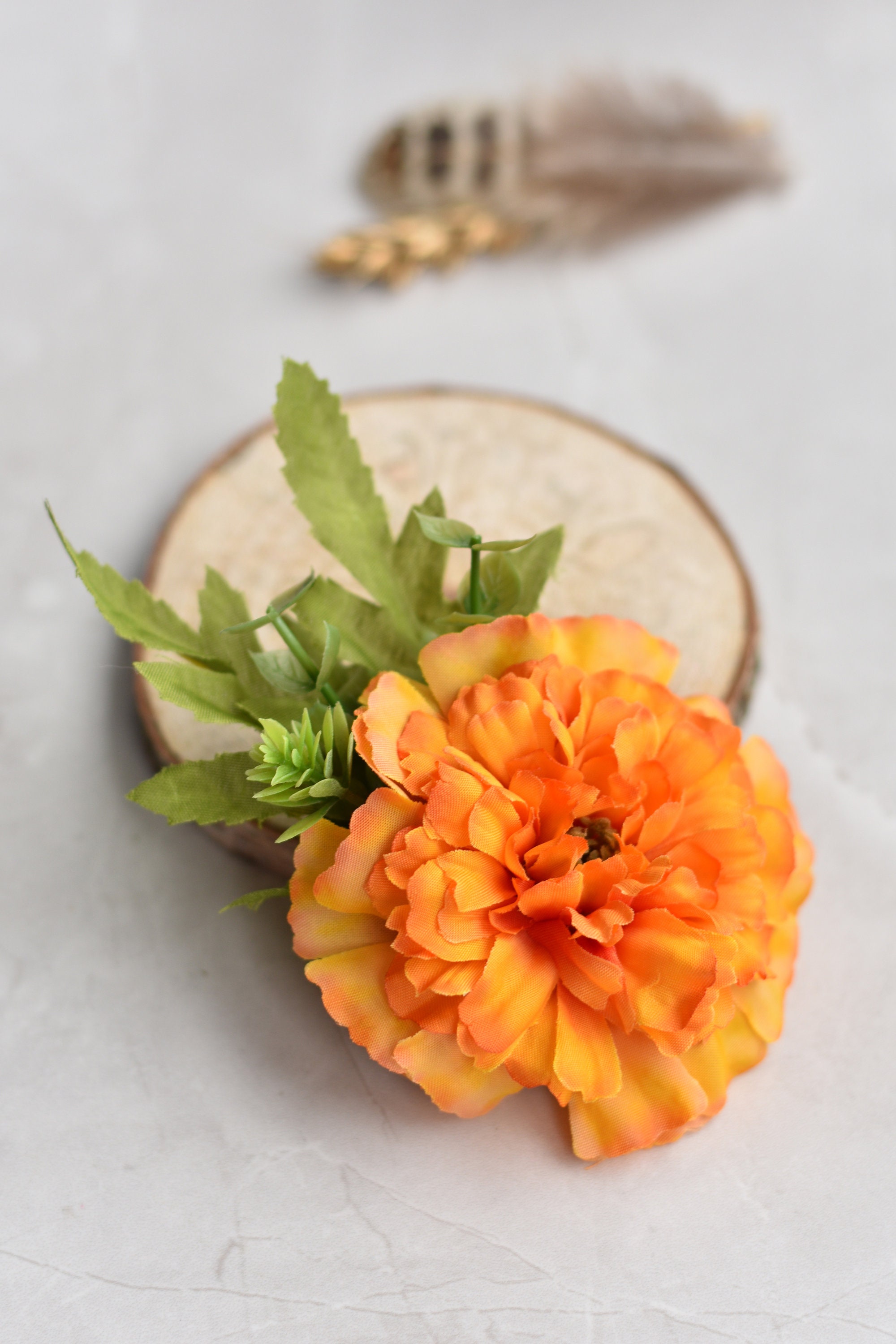 Orange Marigold Flower Hair Clip