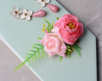 Flower Hair Clip in Pink | Ranunculus | Tropical Hair Clip | Bridesmaids Clip | Floral Headpiece | Bridal Hair Clip | Flower Bun Clip