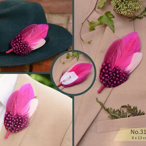 Bright Pink Feather Brooch Hat Pin - Wedding Boutonniere - Grooms Buttonhole No.315