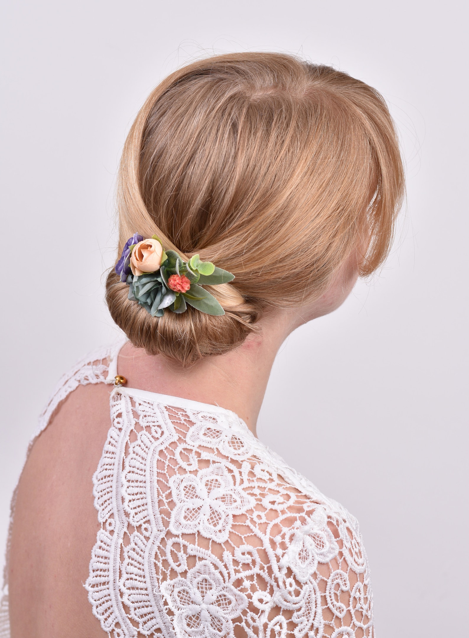 Artificial and Dried Flower Hair Clip in Blue and Blush Pink Etsy