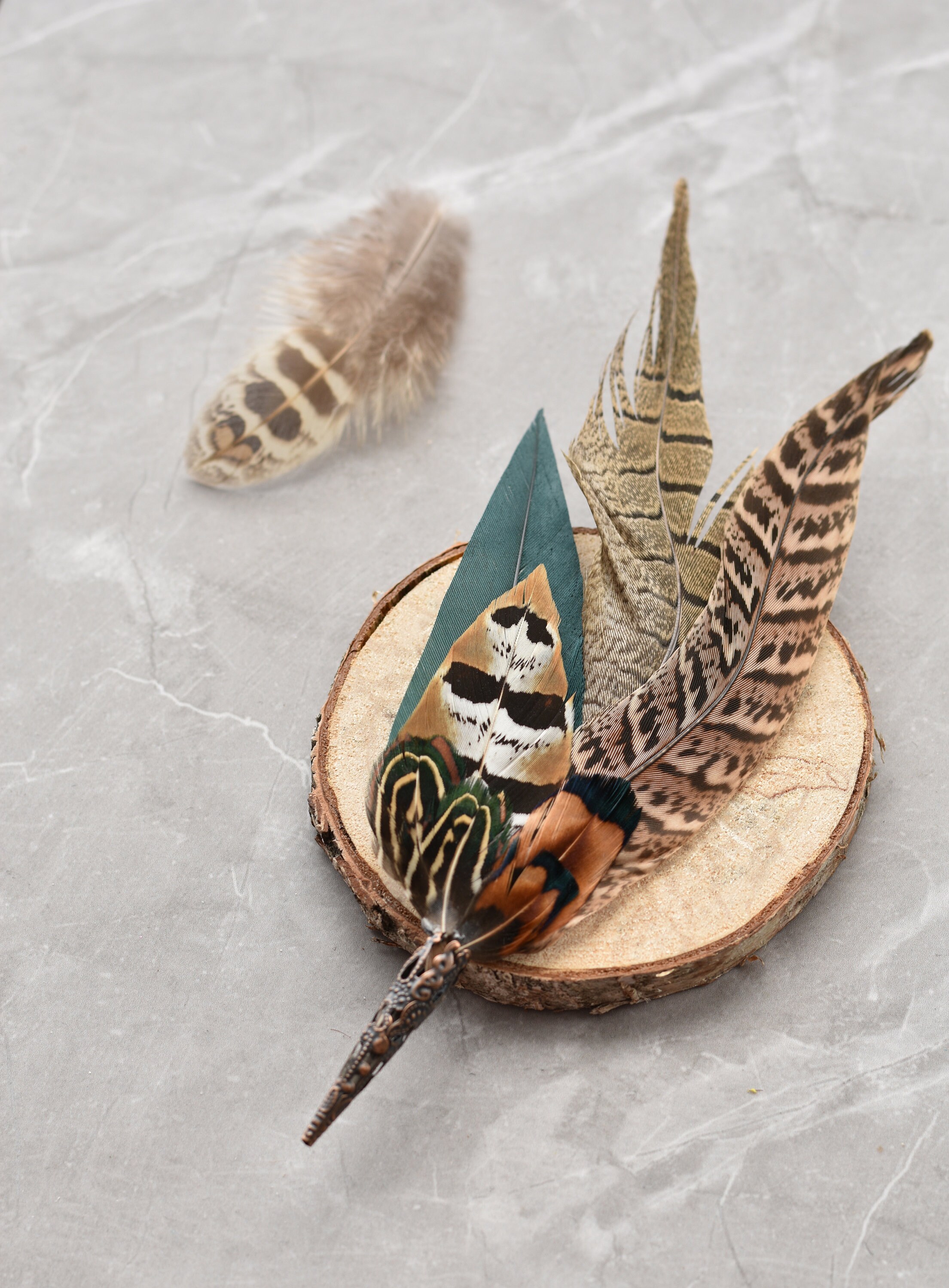 Feather Lapel Pin, Guinea & Pheasant Feather Pin