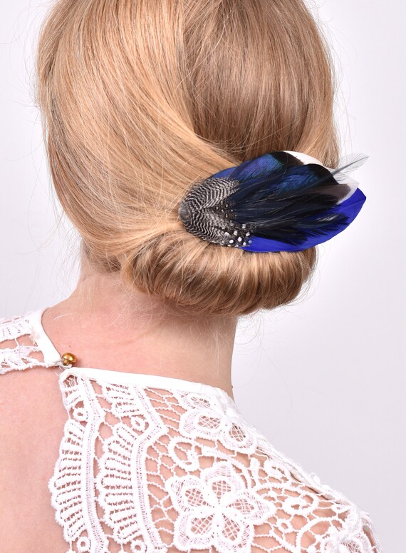 Pince à cheveux bleu marine et plumes de canard Fascinateur - Etsy France