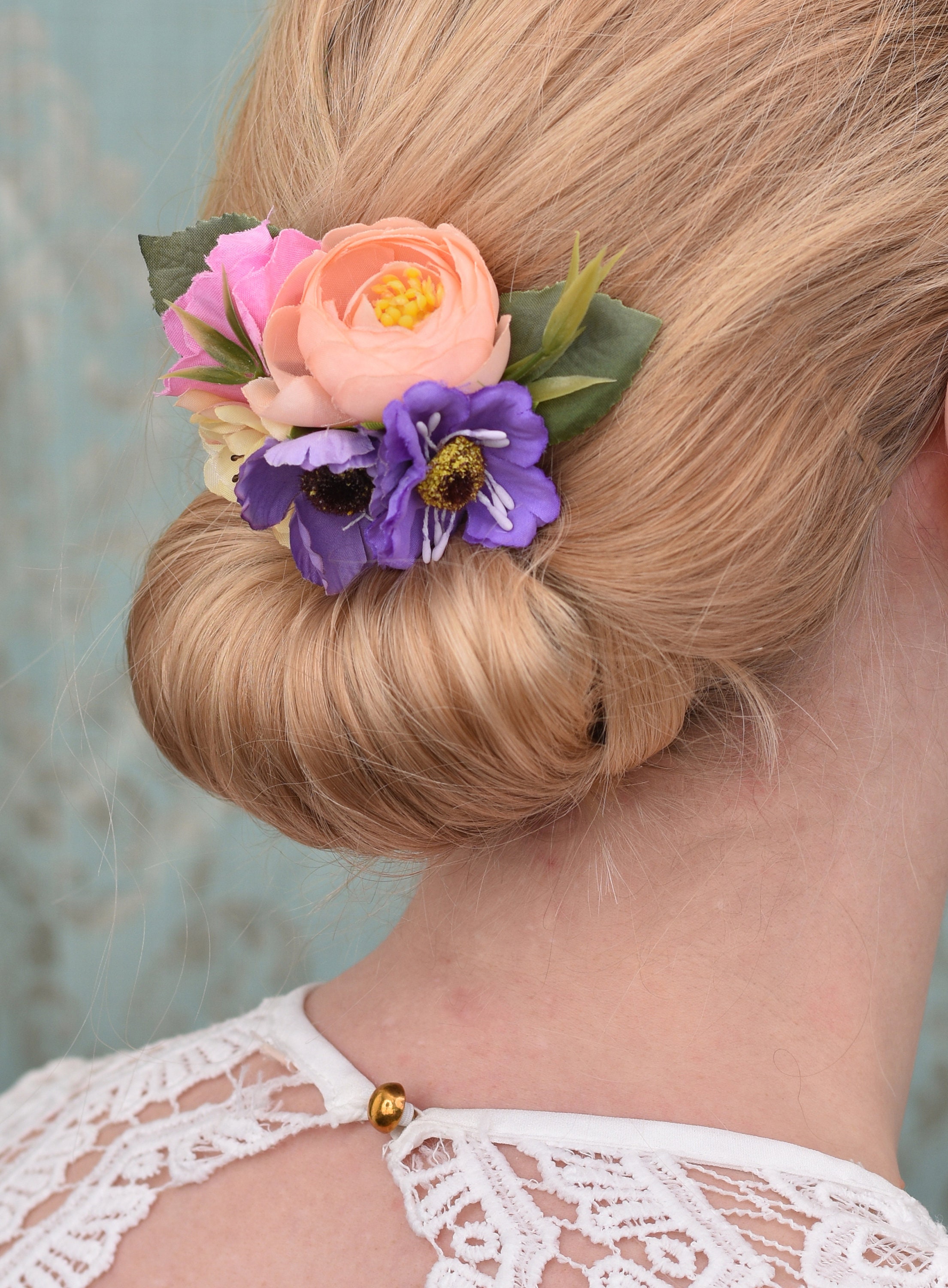 Silk Flower Hair Clip in Pastel Pink Peach and Lilac Etsy