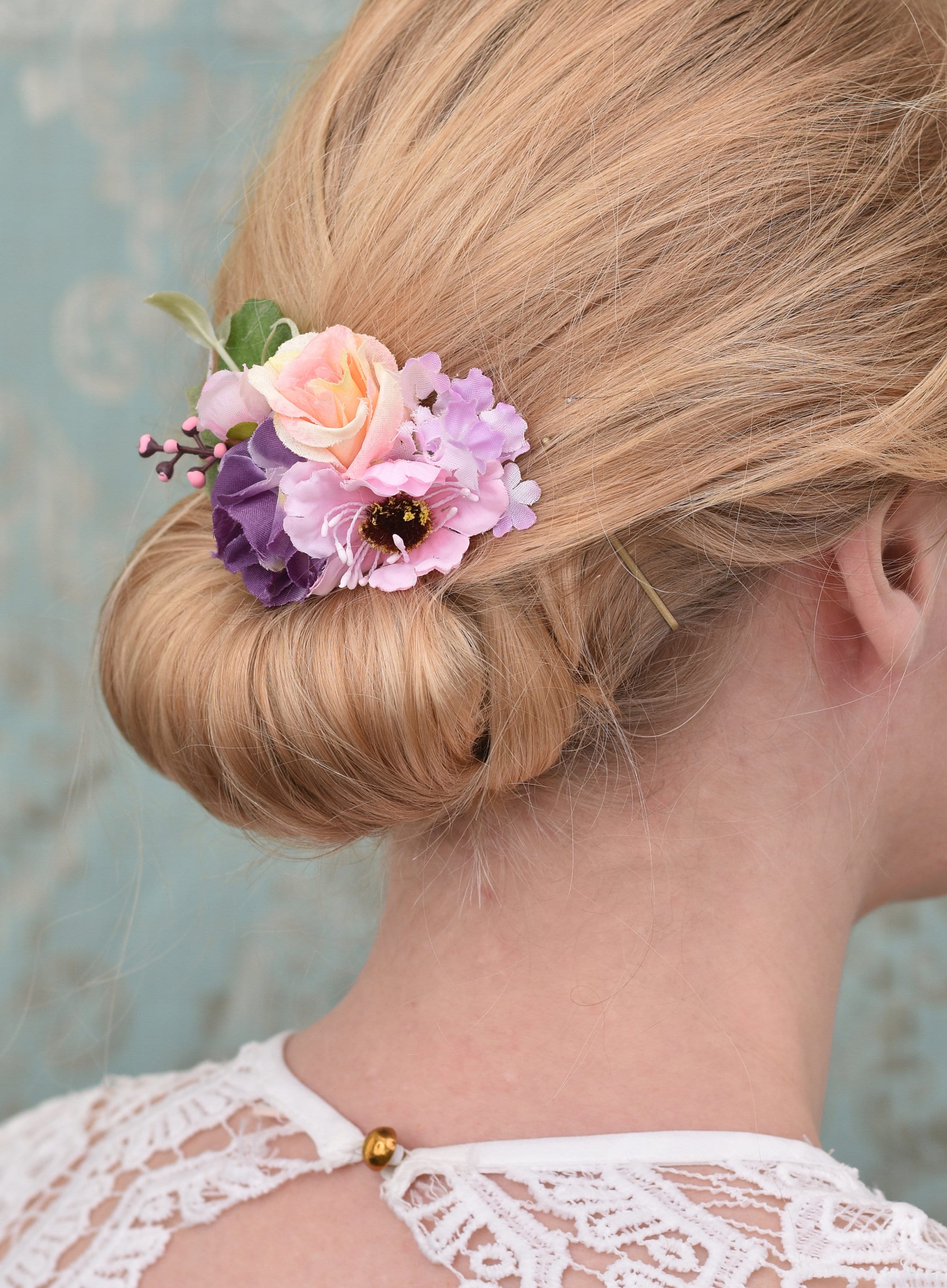 Flower Hair Clip In Pink And White Silk Flower Hair Clip Etsy