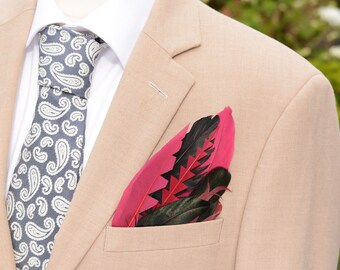 Burgundy and Black Feather Pocket Square No.233