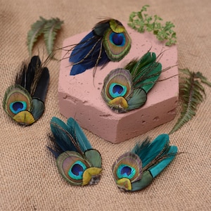 Small Peacock Feather Hair Clip in Teal, Green, Navy or Black No.002 | Feather Fascinator | Bridesmaid Hair Clip
