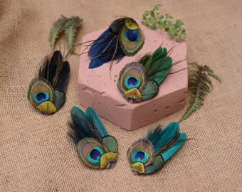 Small Peacock Feather Hair Clip in Teal, Green, Navy or Black No.002