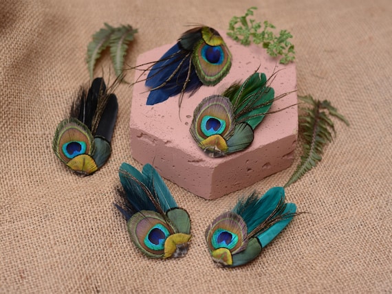 Small Peacock Feather Hair Clip in Teal, Green, Navy or Black No.002