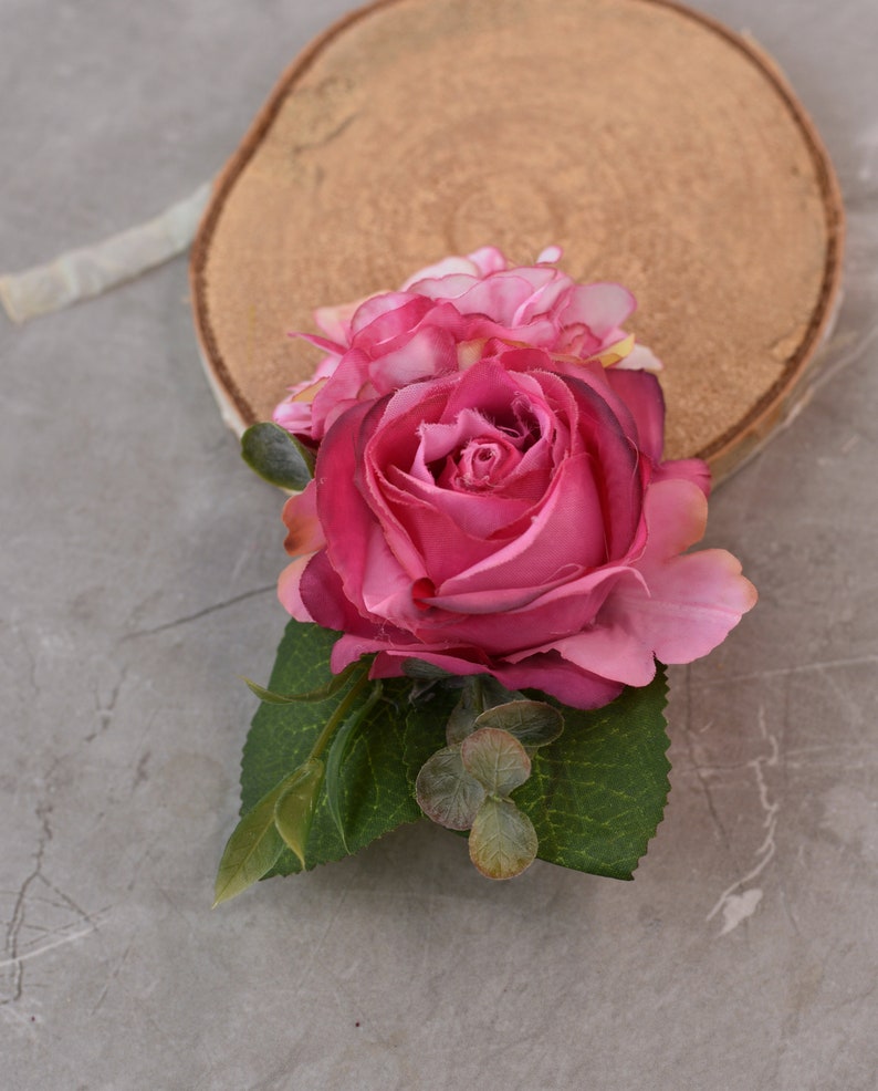 Bright Pink Rose and Peony Flower Hair Clip Silk Flower Hair Clip Bridal Hair Clip Bridesmaids Hair Clip Flower Girl 画像 5