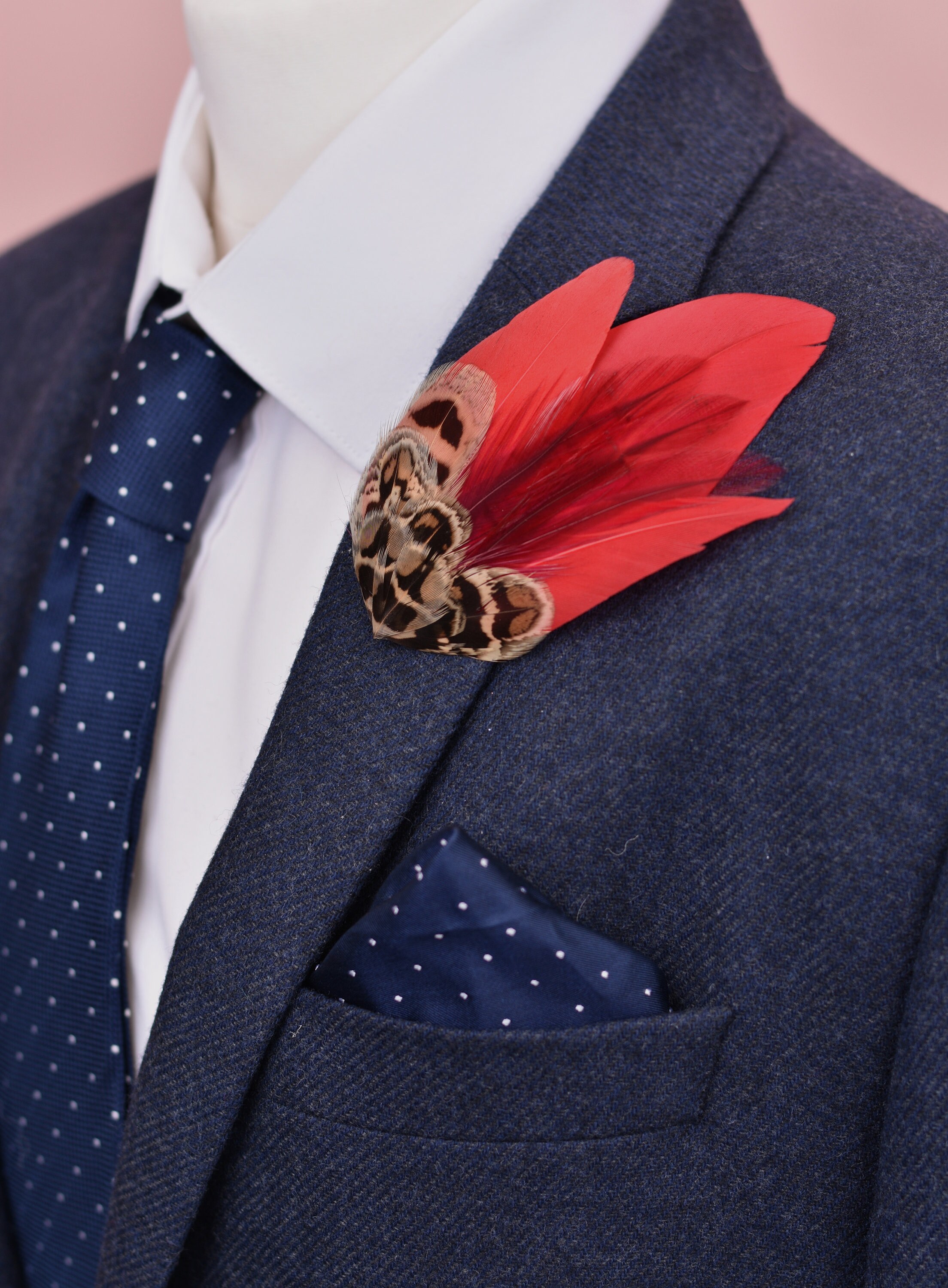 Red and Pheasant Feather Lapel Hat Pin