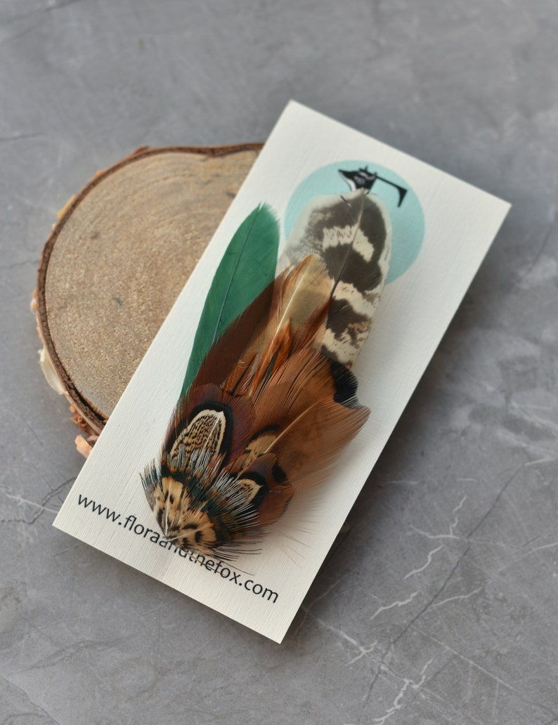 Barrette Plume de Faisan Vert et Cuivre Fascinateur de plumes Nuptiale Pince à cheveux de demoiselle d'honneur Fascinateur de mariage image 6