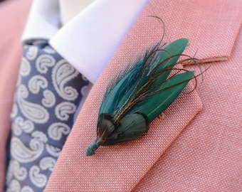 Shades of Green and Teal Feather Lapel Pin