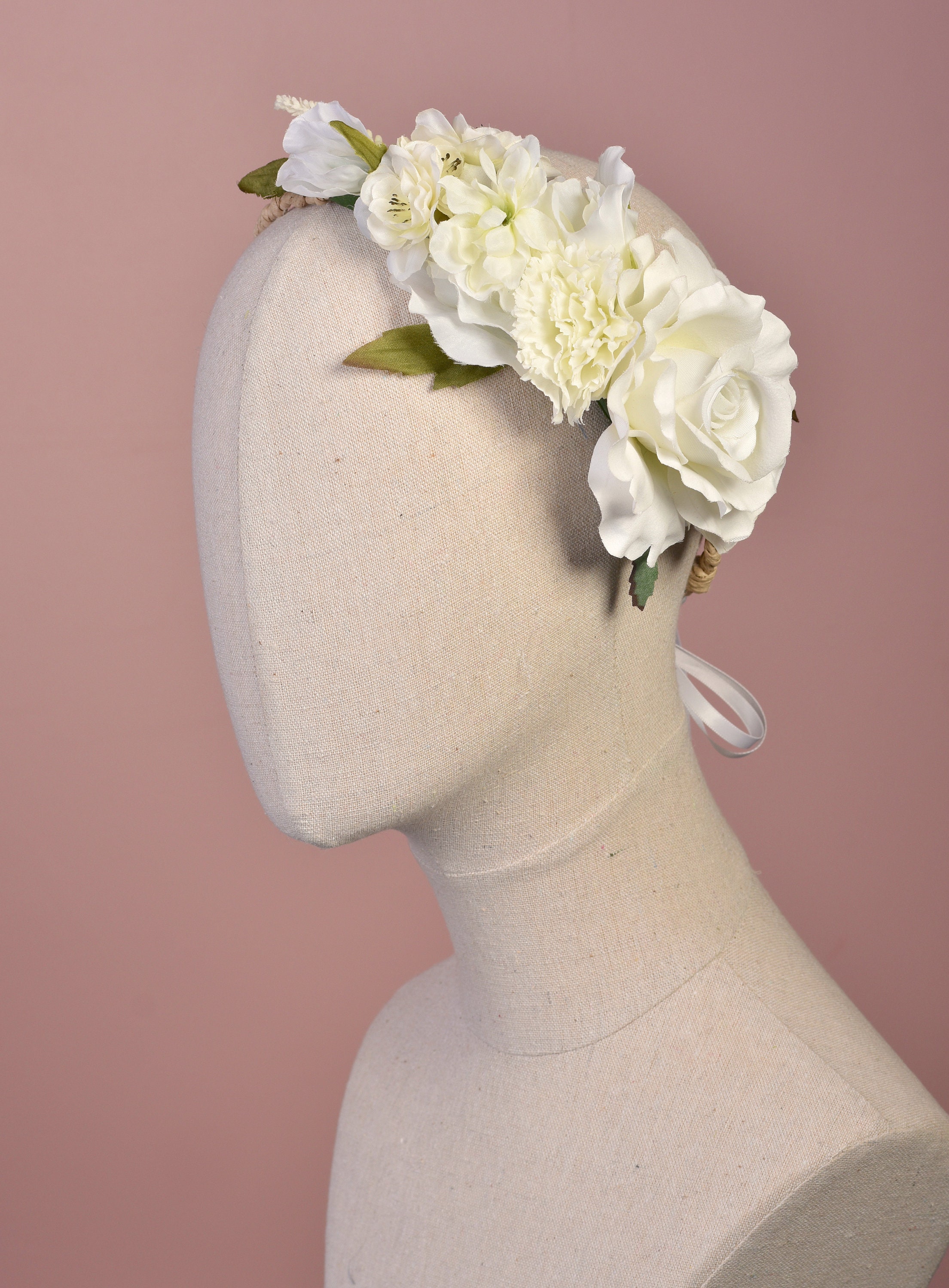 White Rose Bridal Flower Crown Garland