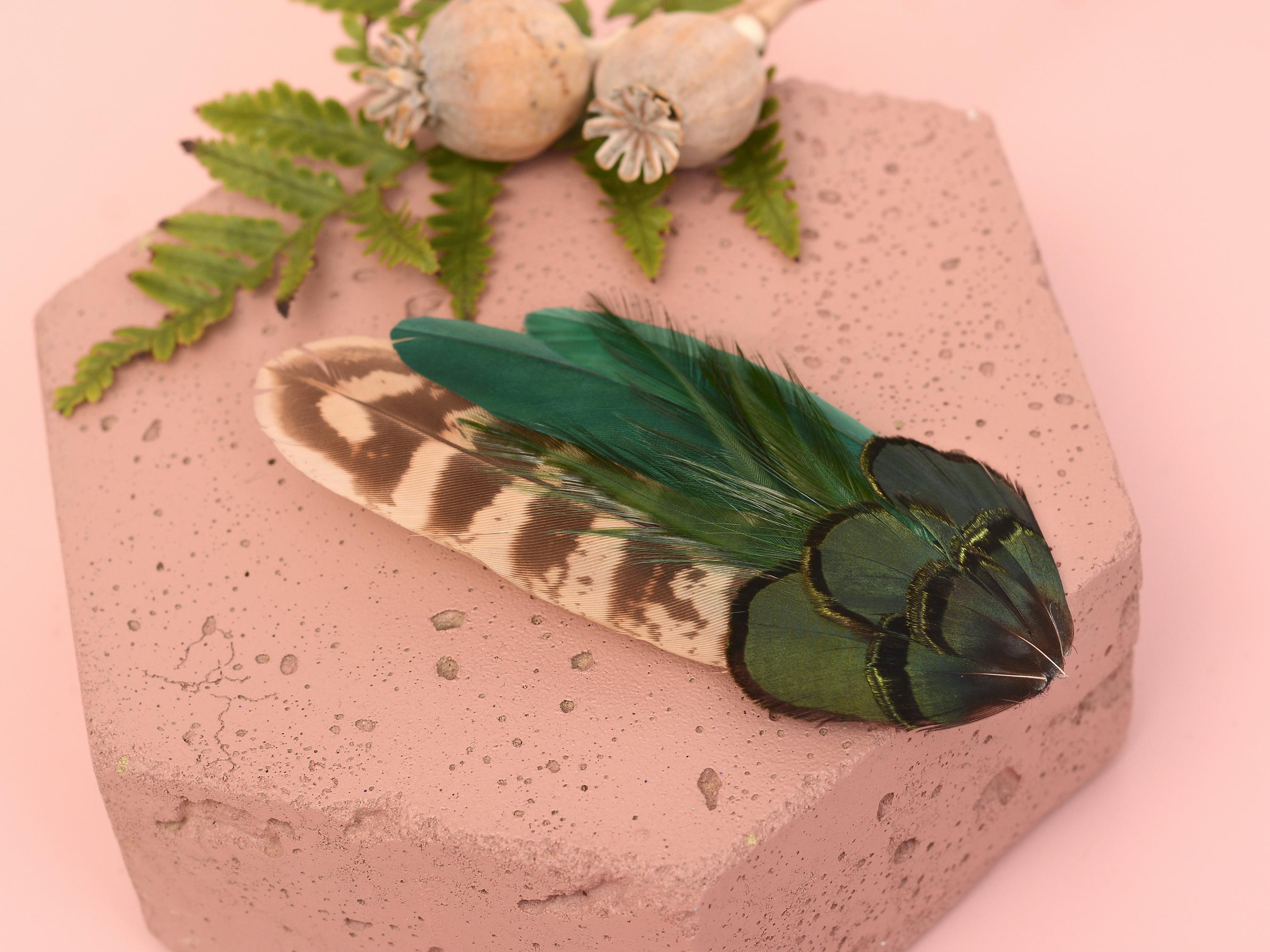 Bottle Green Feather Hair Clip | Pheasant Feather Hair Clip  display picture 2