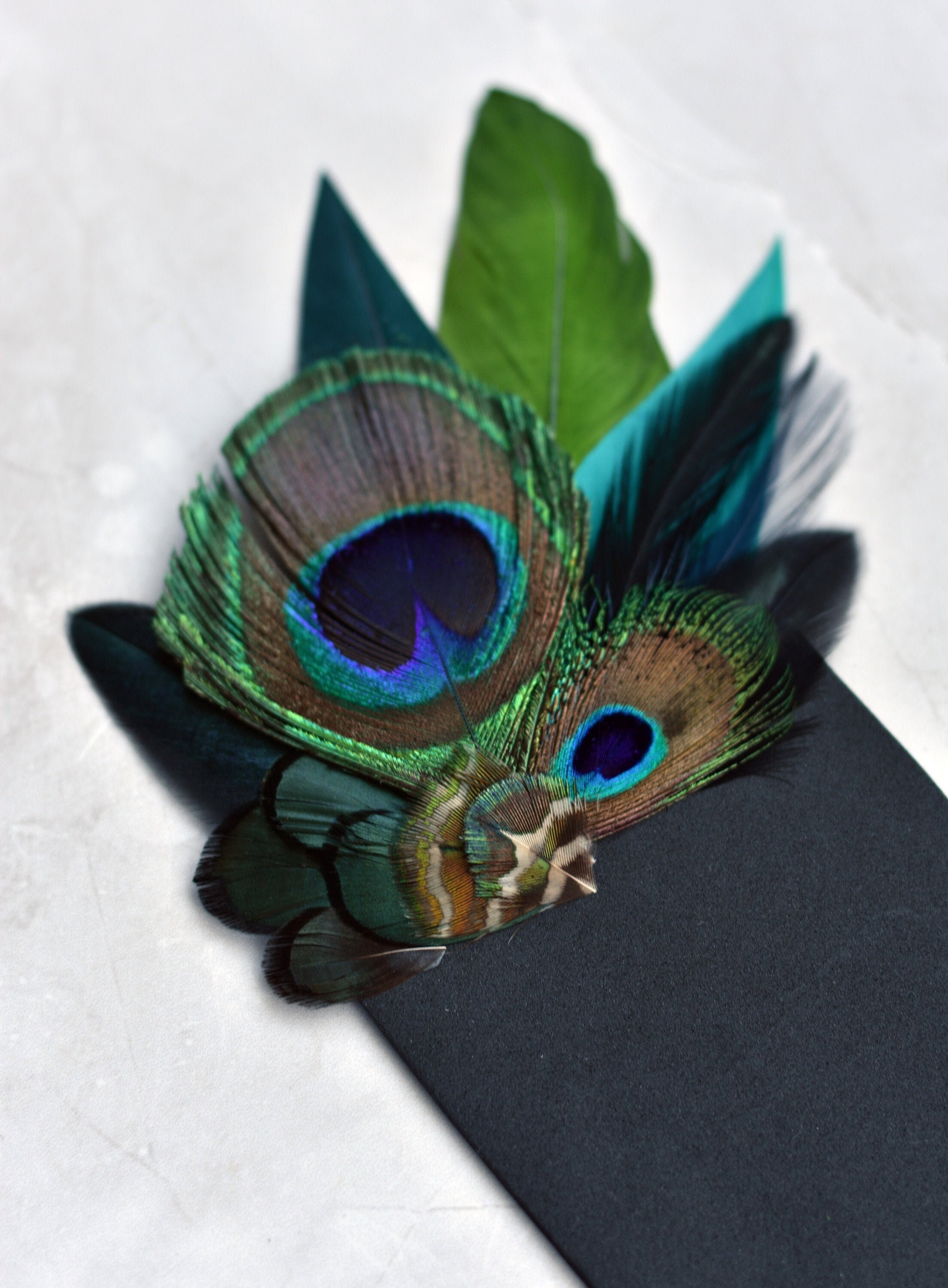 Green and Peacock Feather Pocket Square No.16
