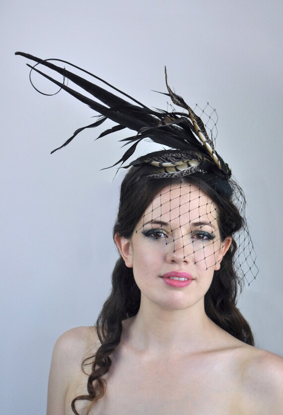 Black Feather Teardrop Hat with Black 