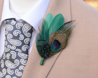 Green Peacock Feather Hat Pin / Lapel Pin No.263