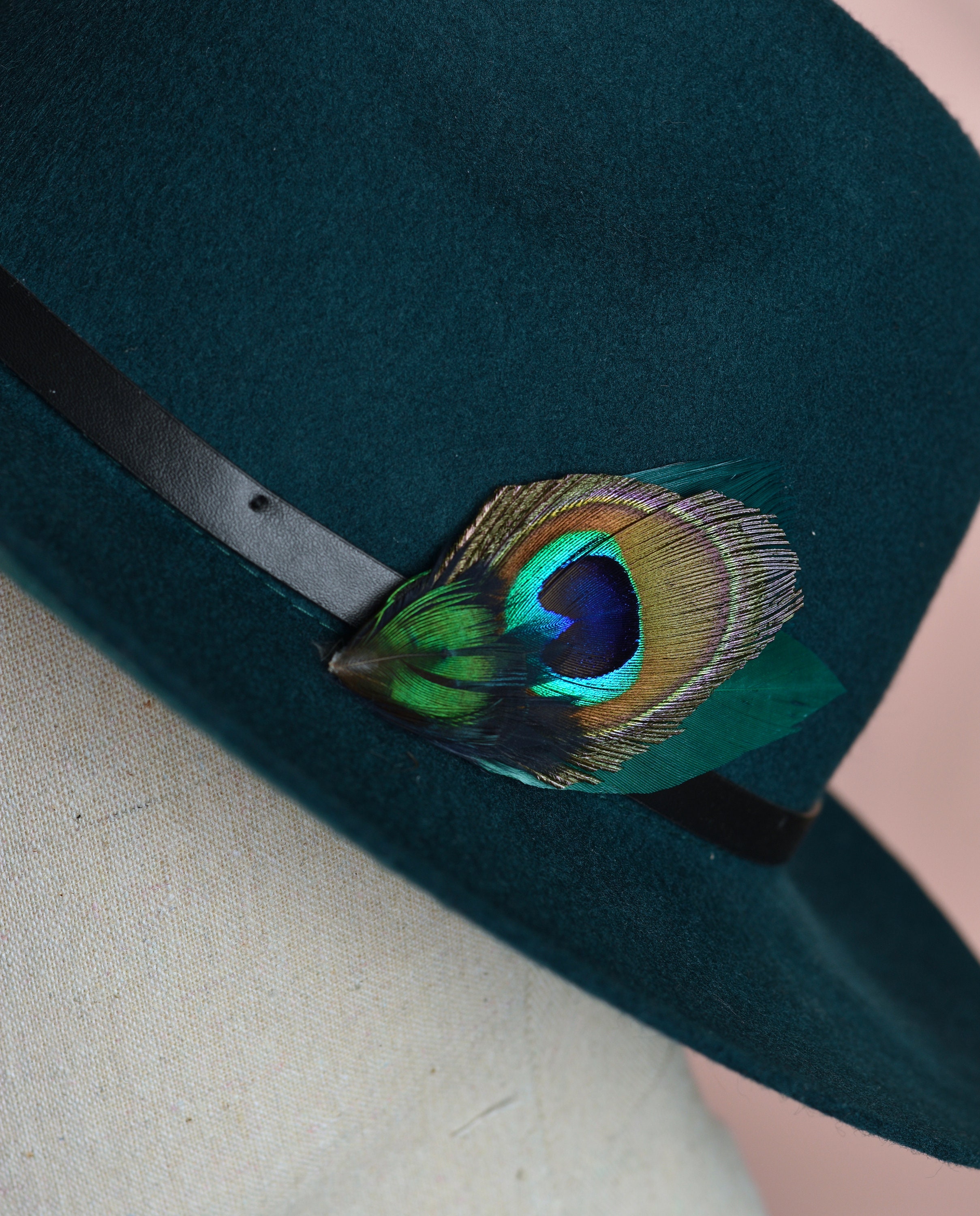 Teal and Peacock Feather Hat Pin Small No.034