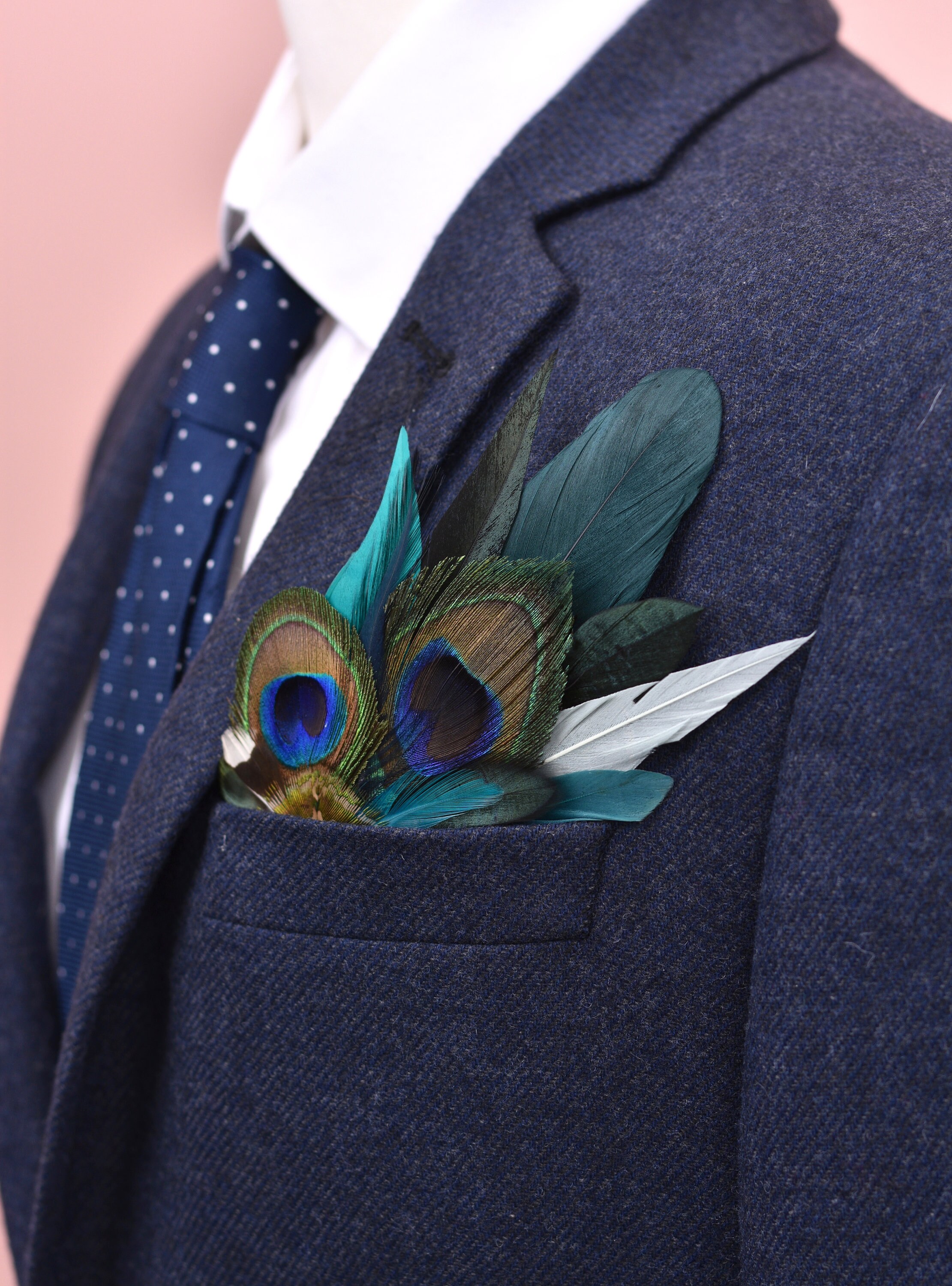 Green and Peacock Feather Pocket Square No.10