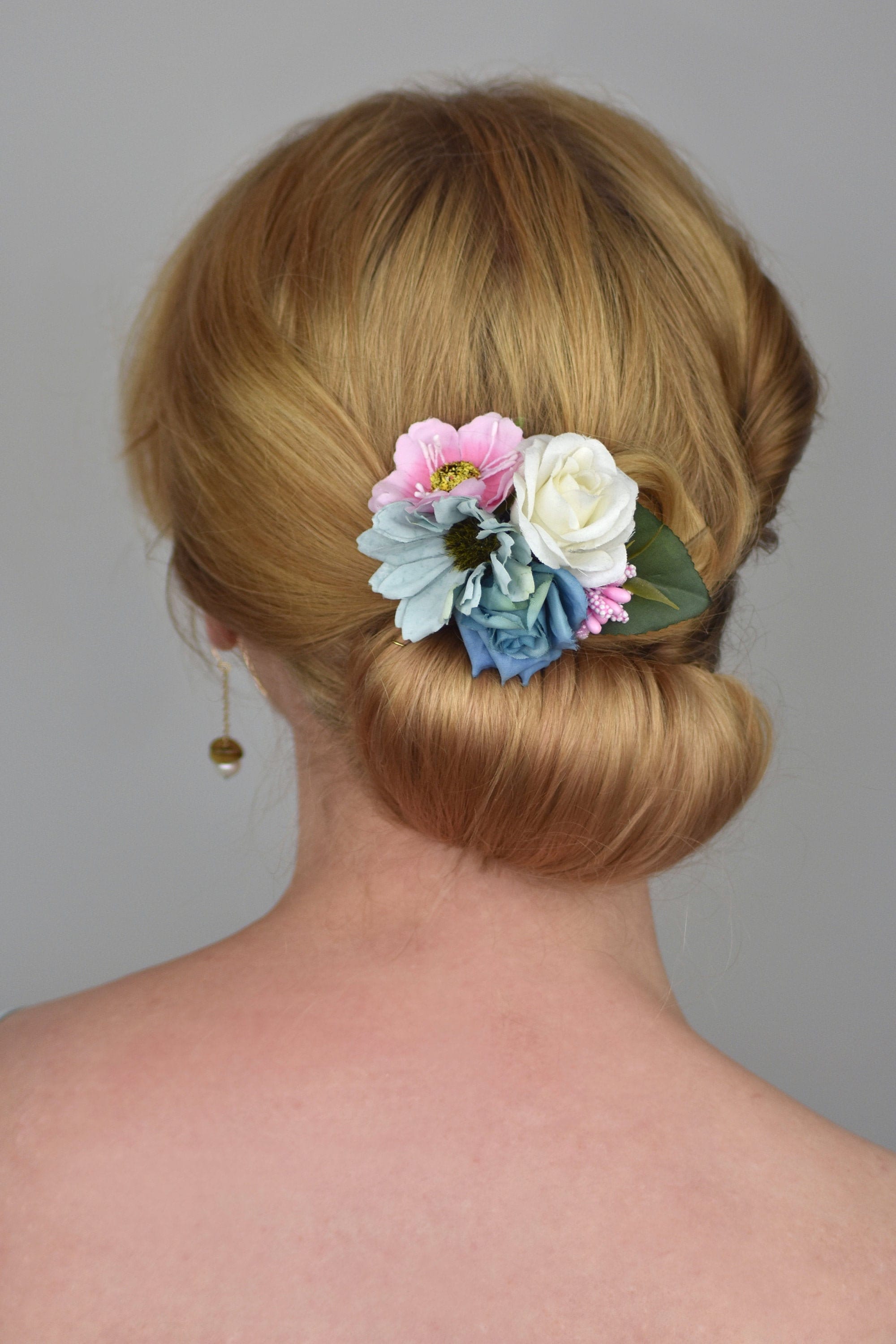 Silk Flower Hair Clip in Pastel Pink, Blue and Ivory