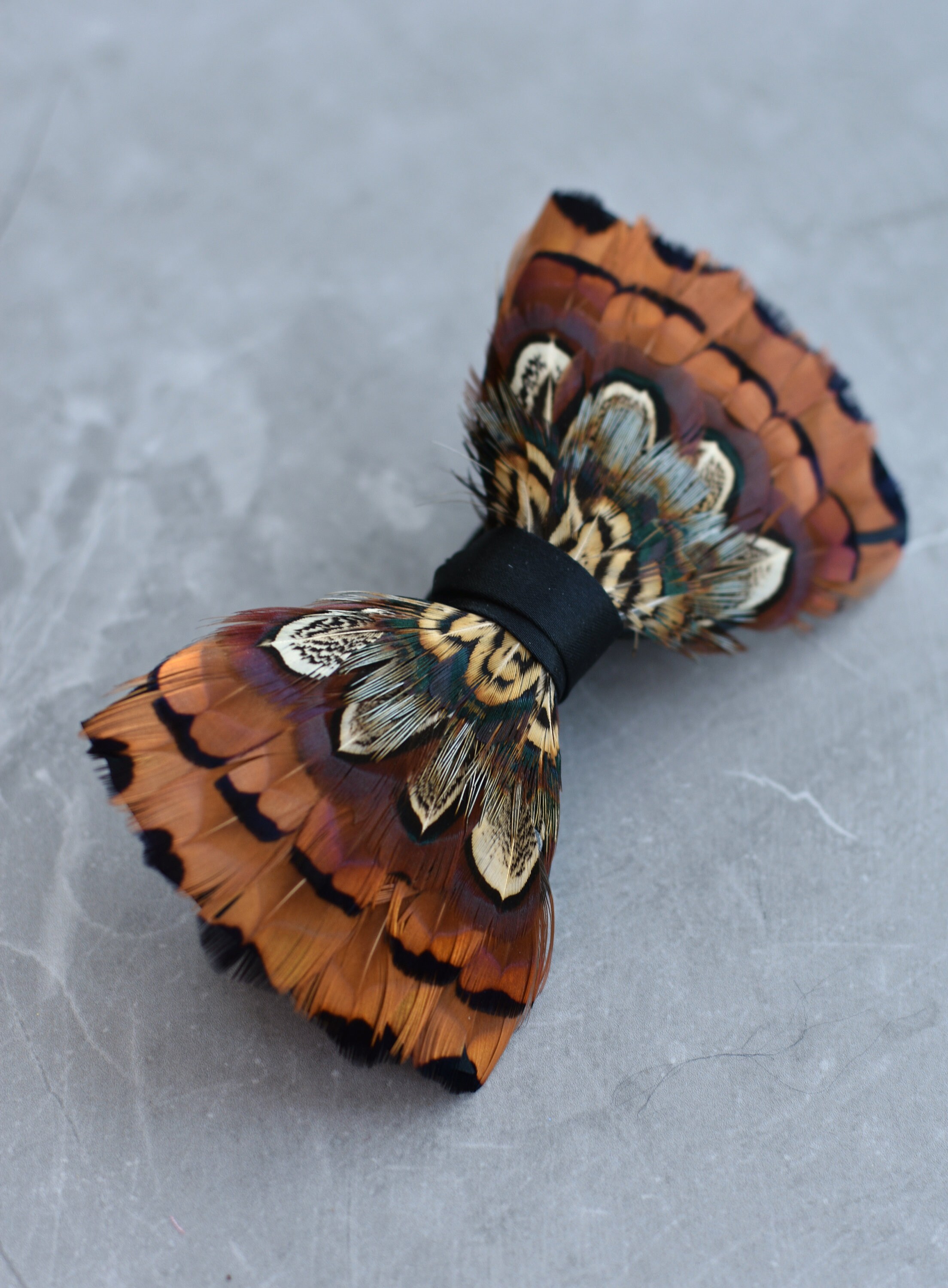 Mixed Pheasant Feather Bow Tie