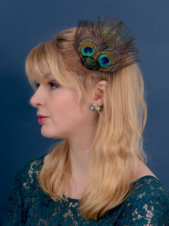 Fermaglio Per Capelli Con Piume Di Pavone - Accessorio Elegante E Alla Moda - Foto 3