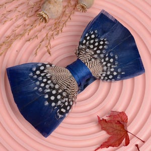 The Windsor Feather Bow Tie in Navy Blue and Polka Dot | Grooms Outfit | Feather Neck Tie | Mens Gift | Black Tie | Wedding