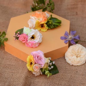 Flower Hair Clip in Pink and Yellow | Bridesmaids Hair Clip | Hair Accessory | Floral Headpiece | Bridal Hair Clip | Flower Bun Clip