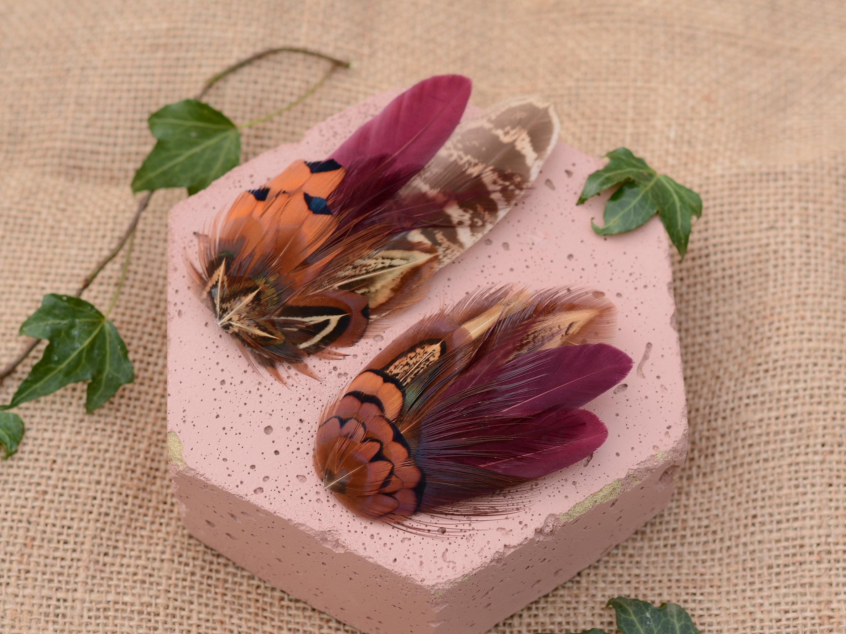Pheasant Feather Hair Clip with Flowers Bottle Green Feather Hair Clip | Pheasant Feather Hair Clip  main image 3