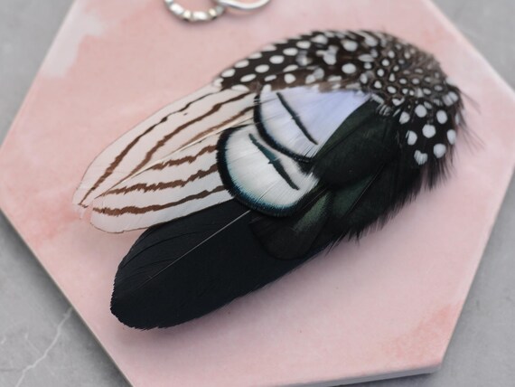 Black and White Feather Hair Clip Fascinator, Monochrome  display picture 2