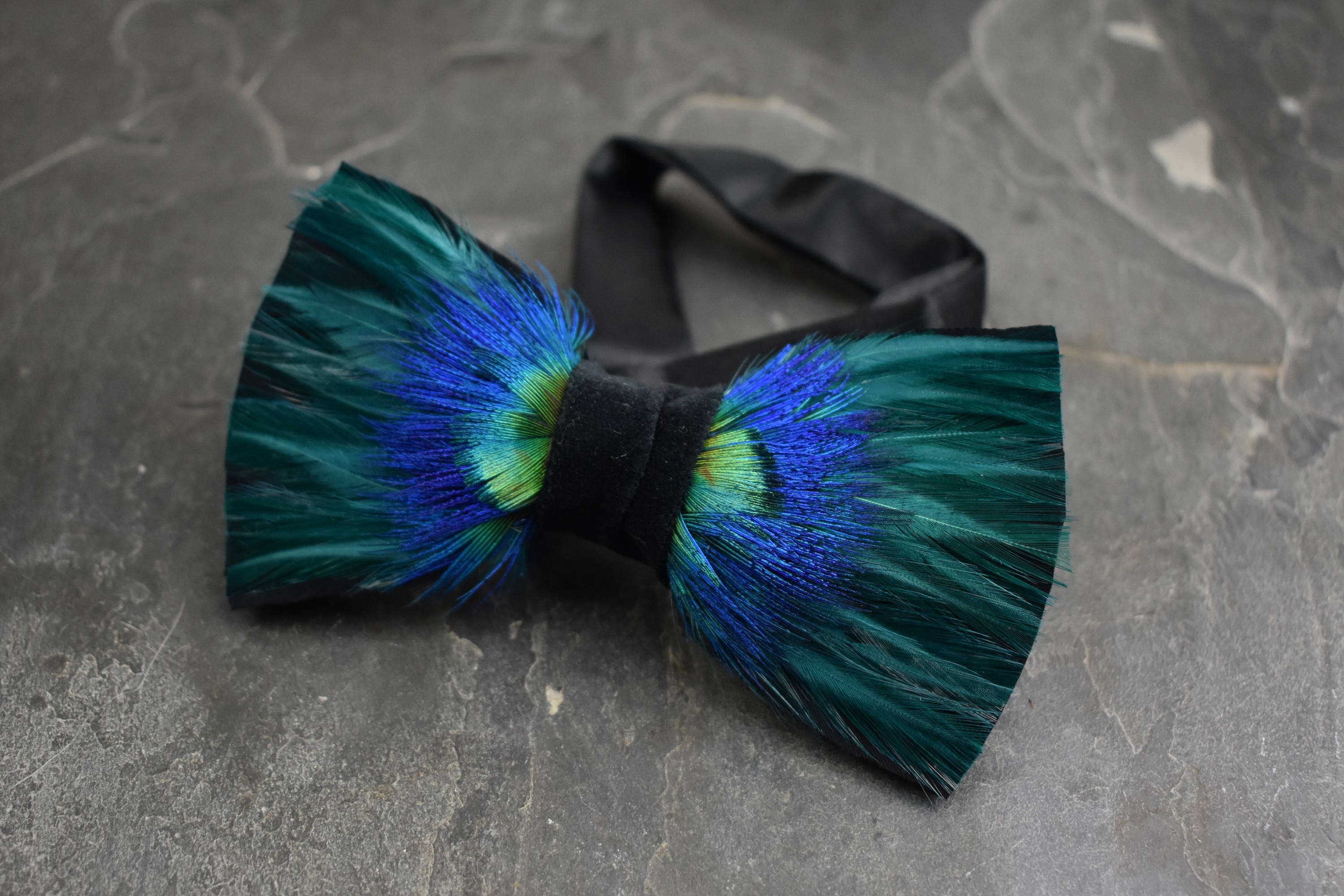 Teal and Peacock Feather Bow Tie