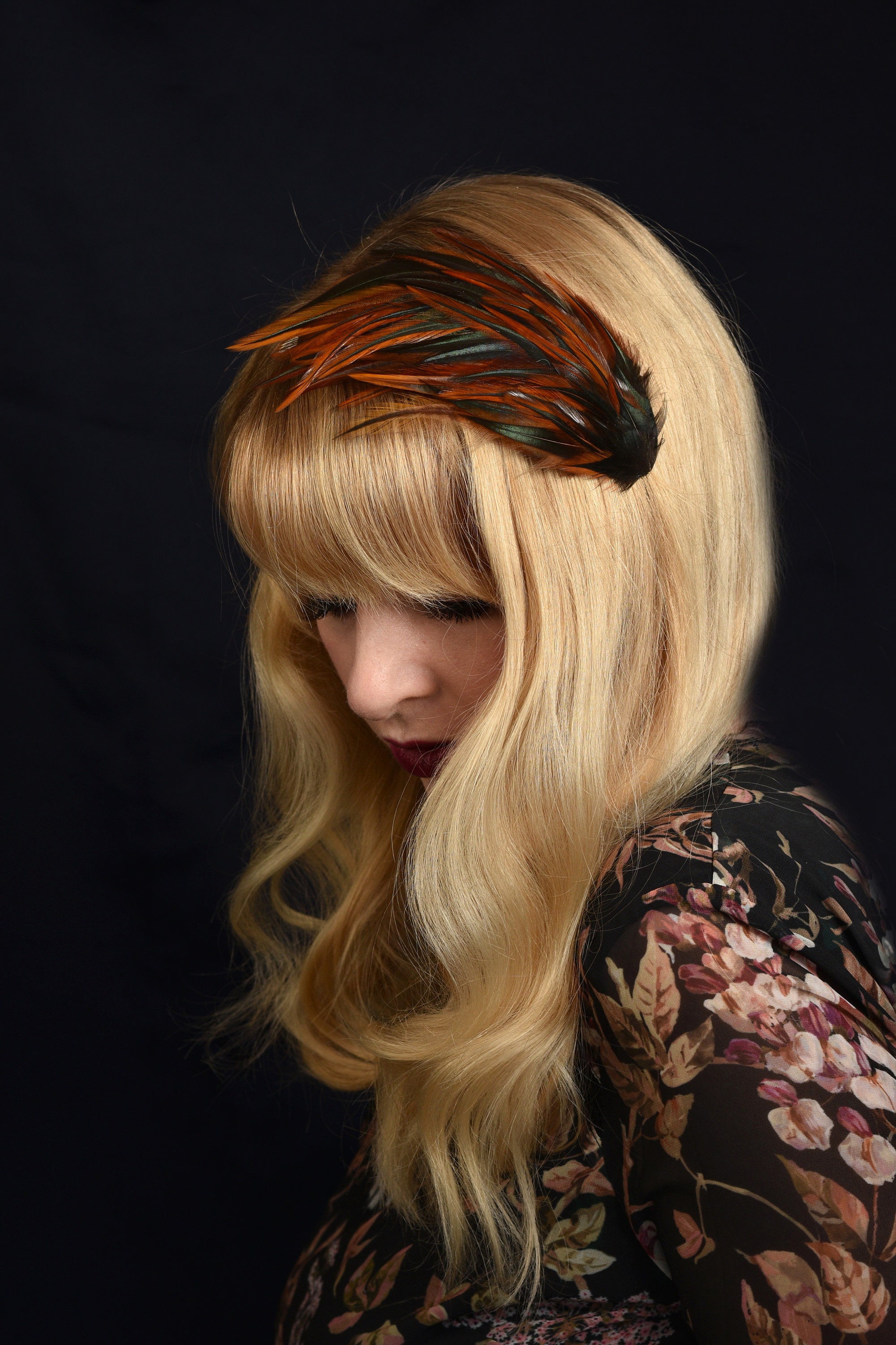 Feather Hair Clip in Glossy Copper and Black