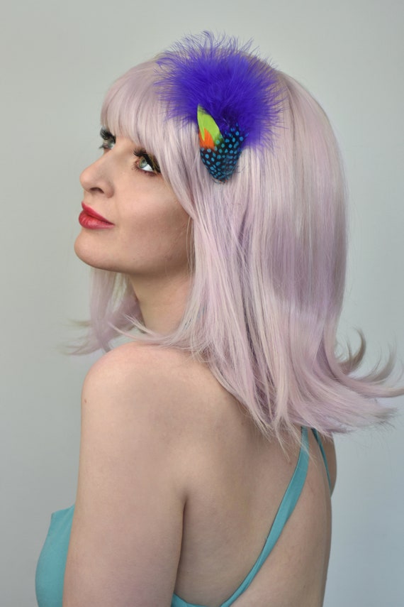 Fluffy Feather Hair Clip In Purple Purple Hair Clip Etsy