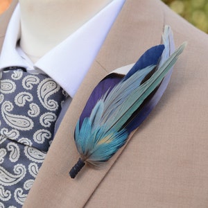 Shades of Blue Feather Lapel Pin No.278 | Unique Duck Feather Boutonniere