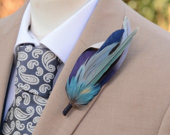 Shades of Blue Feather Lapel Pin No.278