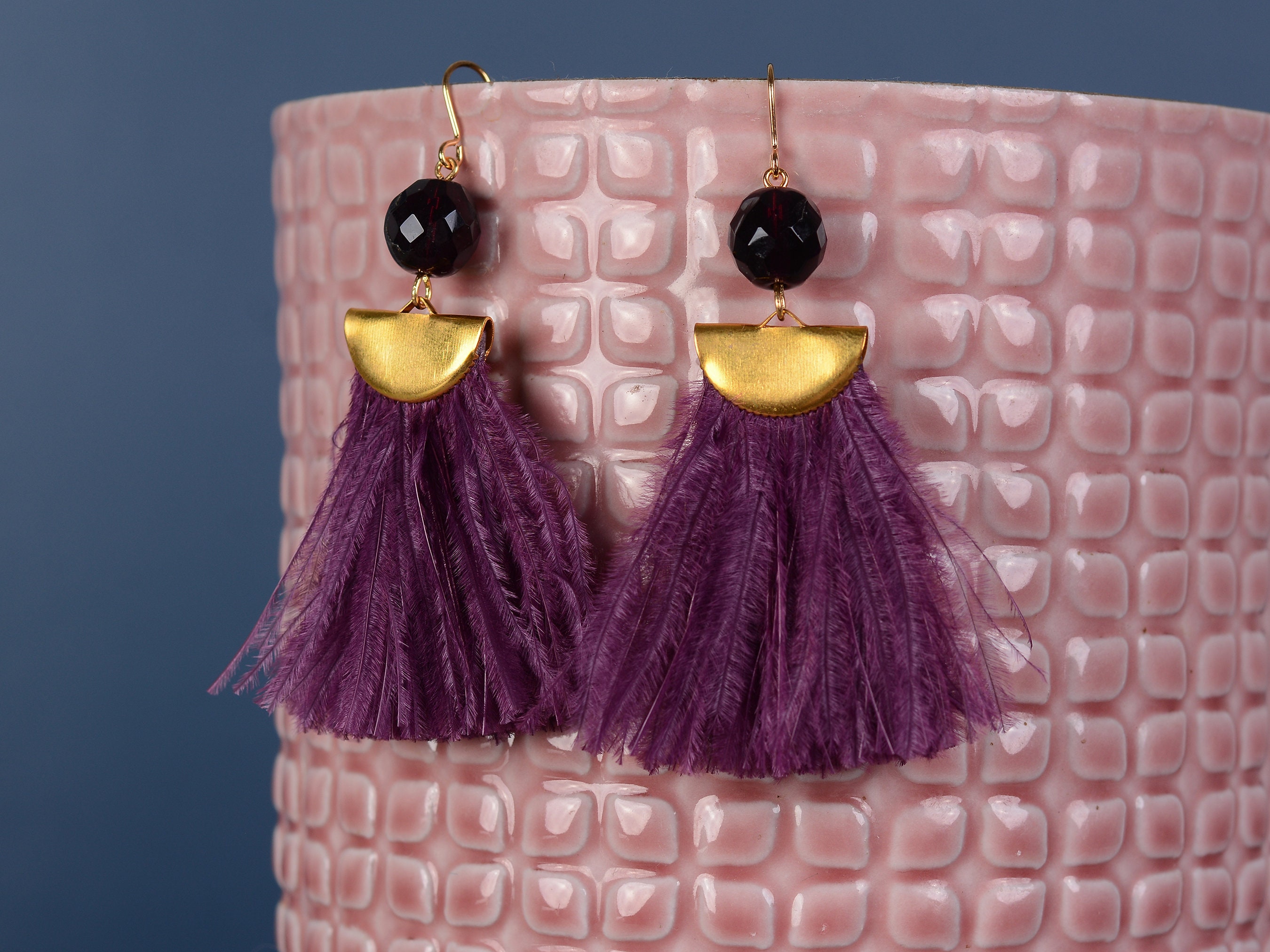 Beautiful purple tassel earrings with stars. - Folksy